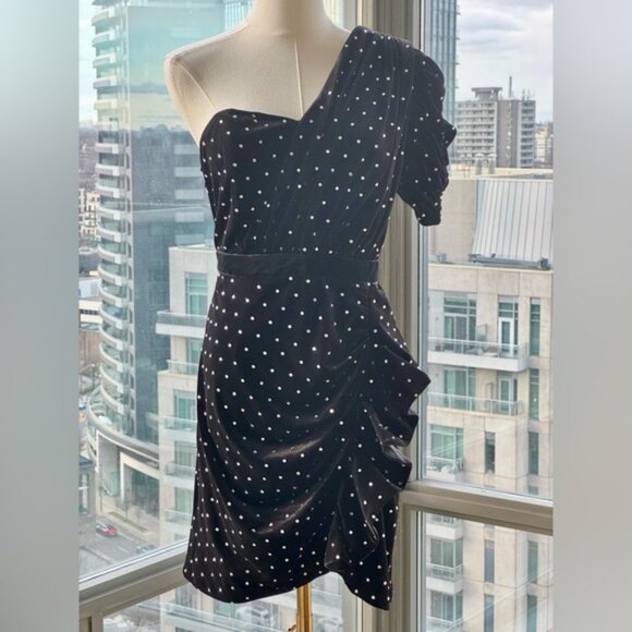 🆕 SELF-PORTRAIT 🧿 NWOT Velvet Diamante One Shoulder Mini Dress, Sz UK 12 US 8 - Picture 12 of 16